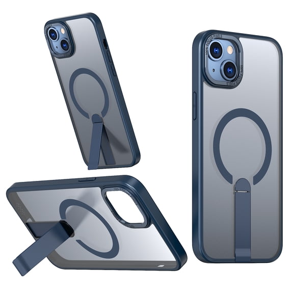 ELEHOLD For iPhone 15 Plus 6.7Inch Slim Shockproof Magnetic Phone Case, Horizontal & Vertical Kickstand Rugged Cover, MagSafe Compatibe, with Metal Lens Ring, Blue