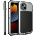thumbnail image 1 of ELEHOLD for iPhone 15 Plus Armor Case, Outdoor Sports 360° Full Body Protective Cover with Tempered Glass Screen Protector Heavy Duty Shockproof Rugged Metal Case for iPhone 15 Plus, Silver, 1 of 7