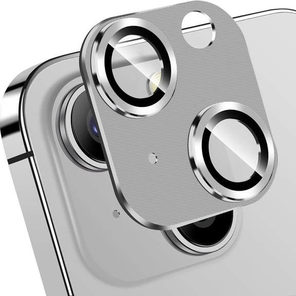 ELEHOLD for iPhone 15 Plus Camera Lens Protector, Case Friendly Scratch Resistant Metal Camera Cover with 9H Tempered Glass Lens Protector Rings Accessories for iPhone 15 Plus - Silver