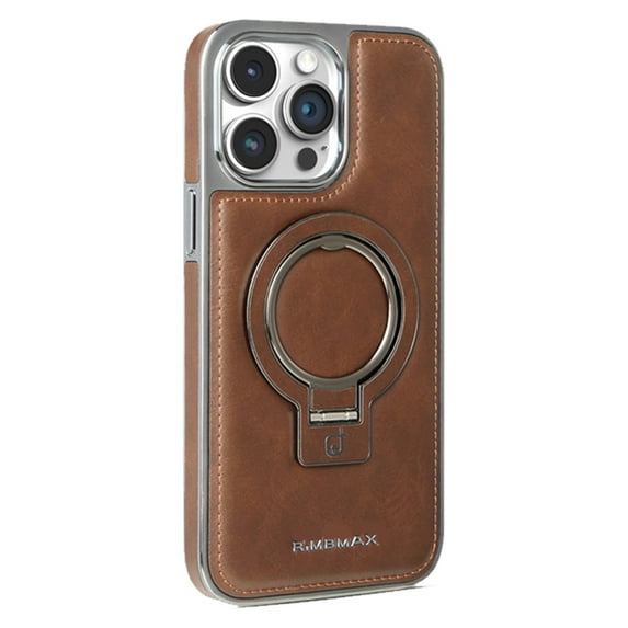 ELEHOLD for iPhone 15 Plus Case, Luxury Soft PU Leather Magnetic Invisible Ring Stand Military Drop Shockproof Non-Slip Protective Phone Case for iPhone 15 Plus, Darkbrown