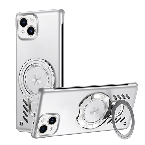 ELEHOLD for iPhone 15 Plus Case,Magnetic Adjustable Ring Holder Kickstand Breathable Hole Slim Heat Radiation Frameless Shockproof Protective Case for iPhone 15 Plus,Silver