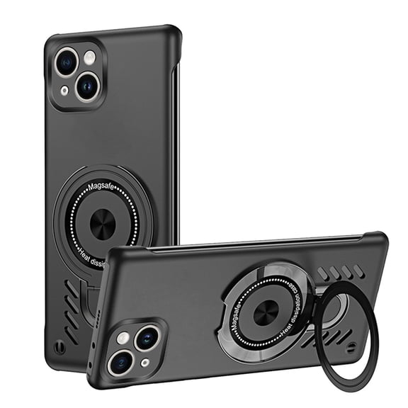 ELEHOLD for iPhone 15 Plus Case,Magnetic Adjustable Ring Holder Kickstand Breathable Hole Slim Heat Radiation Frameless Shockproof Protective Case for iPhone 15 Plus,Black