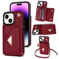 thumbnail image 1 of ELEHOLD for iPhone 15 Plus Case Premium Leather Wallet with Back Organ Card Holders Kickstand Function Crossbody Shoulder Strap Luxury Shockproof Women Purse Cover ,red, 1 of 5