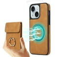 thumbnail image 1 of ELEHOLD for iPhone 15 Plus Case Synthetic Leather 2-in-1 Phone Case with Magnetic Detachable Card Holder Ring Holder Stand Drop Protection Shockproof Wallet Case,brown, 1 of 8