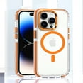 thumbnail image 1 of ELEHOLD for iPhone 15 Plus Clear Case Hybrid PC Back Transparent Anti-Yellowing Clear Support Wireless Charging Magnetic MagSafe Slim Shockproof Protective Case,orange, 1 of 7