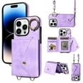 thumbnail image 1 of ELEHOLD for iPhone 15 Plus Crossbody Wallet Case with Card Slots Pockets Magnetic Button Rotating Ring Holder Stand Shoulder Strap Case for Women Girls for iPhone 15 Plus,purple, 1 of 9