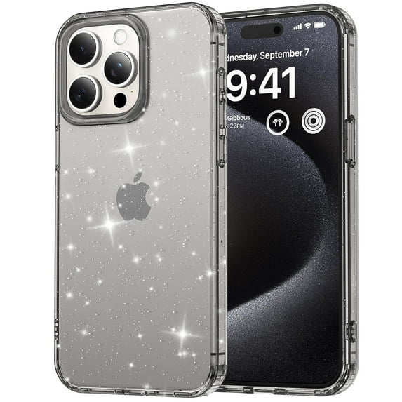 ELEHOLD for iPhone 15 Plus Glitter Clear Case,Transparent Clear Soft TPU Bling Shiny Design Slim Lightweight Shockproof Fashion Girly Case for iPhone 15 Plus,Black