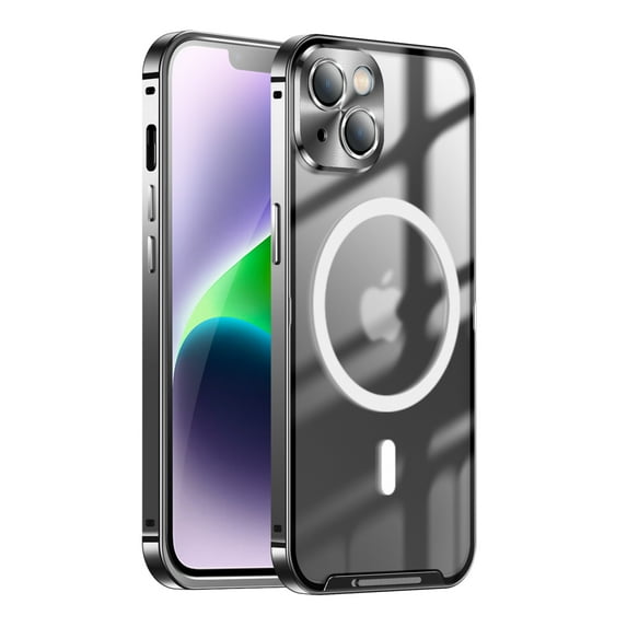 ELEHOLD for iPhone 15 Plus Luxury Plating Case Ultra Slim Thin Compatible with MagSafe Charging Camera Lens Protection Metal Frame Shockproof Anti-Scratch Case for iPhone 15 Plus 6.7",Black