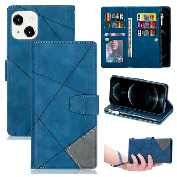 ELEHOLD for iPhone 15 Plus Multi-Functional Leather Wallet Case,Large Capacity 9 Card Slots Zipper Pocket Kickstand Magnetic Clasp Lanyard Shockproof Flip Case for iPhone 15 Plus,Black