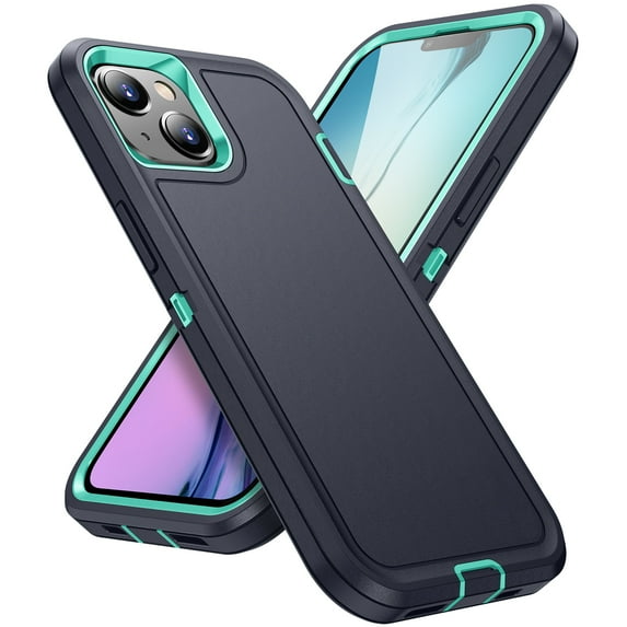 ELEHOLD for iPhone 15 Plus,Rugged Hybrid Case Military Grade Shockproof Protection Slim Fit Anti-Scratch Heavy Duty Case for iPhone 15 Plus,Darkblue+Mint