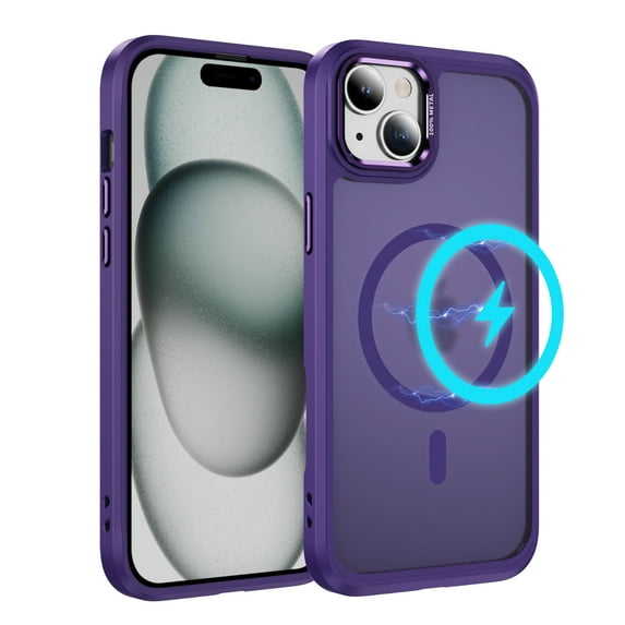 ELEHOLD For iPhone 15 Plus Slim Shockproof Case, Skin-Friendlyp. Rugged Cover, MagSafe Compatible, Non-Slip, Raised Edges For Cam & Screen Protection, Purple