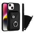 thumbnail image 1 of ELEHOLD for iPhone 15 Plus Wallet Case PU Leather Organ Card Slots Holders Magnetic Button Finger Ring Holder Stand Shockproof Full Protective Case,black, 1 of 7