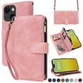 thumbnail image 1 of ELEHOLD for iPhone 15 Plus Wallet Crossbody Case,Large Capacity Card Slots Zipper Purse Kickstand Function Magnetic Clasp Shoulder Strap Wrist Lanyard Flip Leather Case for iPhone 15 Plus,Pink, 1 of 6