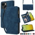 thumbnail image 1 of ELEHOLD for iPhone 15 Plus Wallet Crossbody Case,Large Capacity Card Slots Zipper Purse Kickstand Function Magnetic Clasp Shoulder Strap Wrist Lanyard Flip Leather Case for iPhone 15 Plus,Blue, 1 of 6