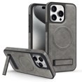 thumbnail image 1 of ELEHOLD for iPhone 15 Premium Leather Case Strong Magnetic Compatible with Mag Safe with Foldable Invisible Kickstand Scratch-Resistant Shockproof Protective Case,gray, 1 of 8