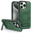 thumbnail image 1 of ELEHOLD for iPhone 15 Premium Leather Case Strong Magnetic Compatible with Mag Safe with Foldable Invisible Kickstand Scratch-Resistant Shockproof Protective Case,darkgreen, 1 of 8