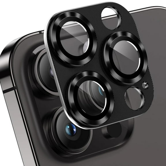 ELEHOLD for iPhone 15 Pro Camera Lens Protector, Case Friendly Scratch Resistant Metal Camera Cover with 9H Tempered Glass Lens Protector Rings Accessories for iPhone 15 Pro - Black