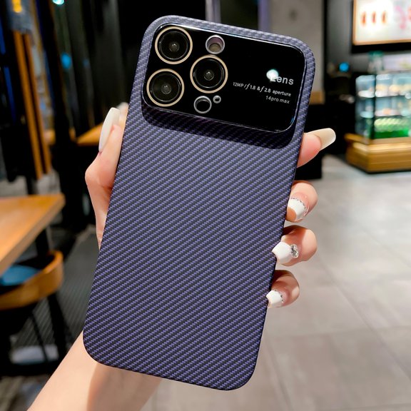 ELEHOLD for iPhone 15 Pro Case, Carbon Fiber Texture Full Camera Lens Protection Hybrid Shockproof PC Wireless Charging Slim Fit Lightweight 6.1 Inch Phone Case for iPhone 15 Pro,Darkpurple