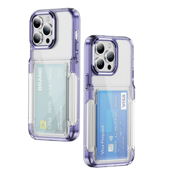 ELEHOLD for iPhone 15 Pro Case,Clear Card Holder Kickstand Credit Card Slot Soft TPU+Hard PC Slim Bumper Anti-Scratch Shockproof Protective Wallet Case for iPhone 15 Pro,Purple