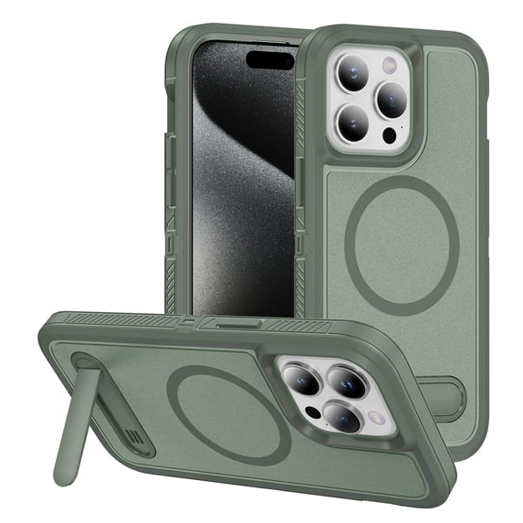 ELEHOLD for iPhone 15 Pro Case,Compatible with Mag Safe Accessory,Magnetic Heavy Duty Drop Protection Invisible Kickstand Rugged Military-Grade Protective Phone Case ,Green
