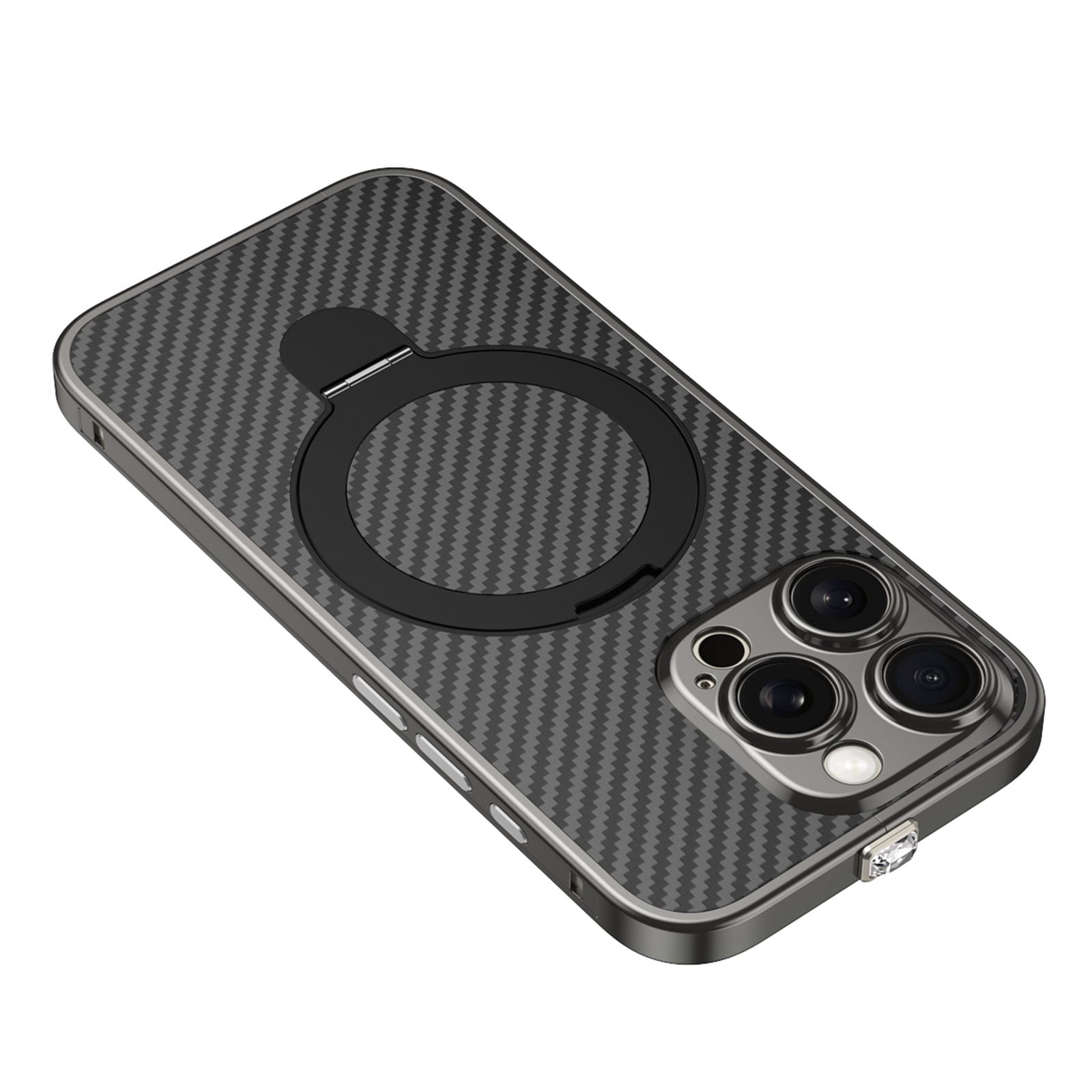 ELEHOLD for iPhone 15 Pro Case,Compatible with Magsafe Accessories, Heavy Duty  Carbon Fiber Design Ring Kickstand Magnetic Rugged Shockproof Case for iPhone 15 Pro,Black