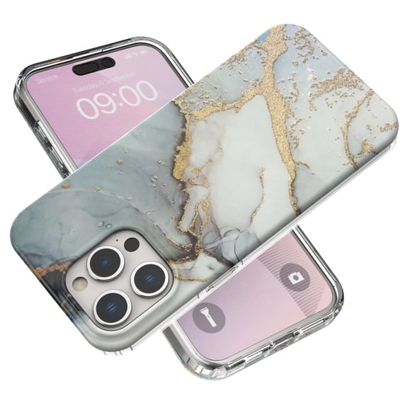 ELEHOLD for iPhone 15 Pro Case, Fashion IMD Marble Pattern Anti-Scratch Slim Lightweight Hybrid Shockproof Protective Cover for iPhone 15 Pro 6.1 Inch,Gray Marble