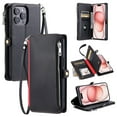 thumbnail image 1 of ELEHOLD for iPhone 15 Pro Case,  Full Body Protection Crossbody Flip Zipper Credit Card Slot Wallet Case Kickstand Shockproof Leather Case with Shoulder Strap and Wrist Strap, Black, 1 of 13