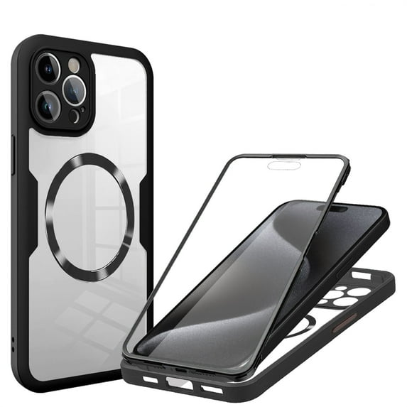 ELEHOLD for iPhone 15 Pro Case with Screen Protector, Compatible with Mag safe Accessory, Built in Screen Protector Clear Full Body Protection Slim Shockproof Case for iPhone 15 Pro,Black