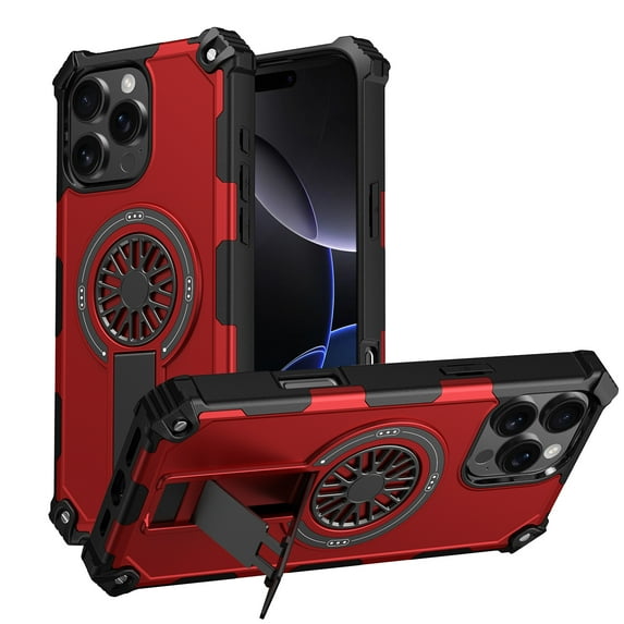 ELEHOLD For iPhone 15 Pro Case, Shockproof Soft Bumper Hybrid Three Layer Heavy Duty Grip Rugged Kickstand Protective Magnetic Case For iPhone 15 Pro,Red