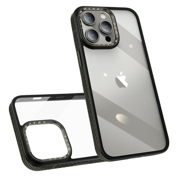 ELEHOLD for iPhone 15 Pro Case Transparent Crystal Clear Back Case Carbon Fiber Texture Bumper Shockproof Protective Slim Anti-Yellowing Cover for iPhone 15 Pro,gray