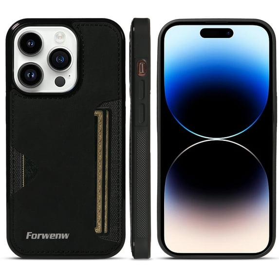 ELEHOLD for iPhone 15 Pro Case Vintage Premium PU Leather Wallet Case with Back Credit Card Holder Slim Thin Lightweight Shockproof iPhone 15 Pro Phone Case 6.1 inch, Black