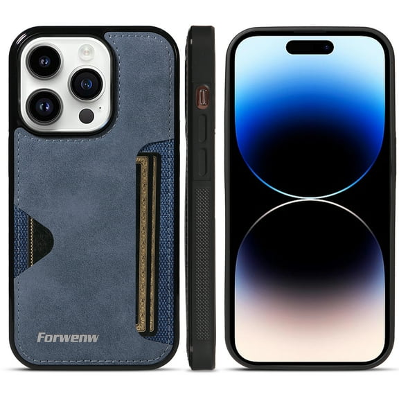 ELEHOLD for iPhone 15 Pro Case Vintage Premium PU Leather Wallet Case with Back Credit Card Holder Slim Thin Lightweight Shockproof iPhone 15 Pro Phone Case 6.1 inch, Blue