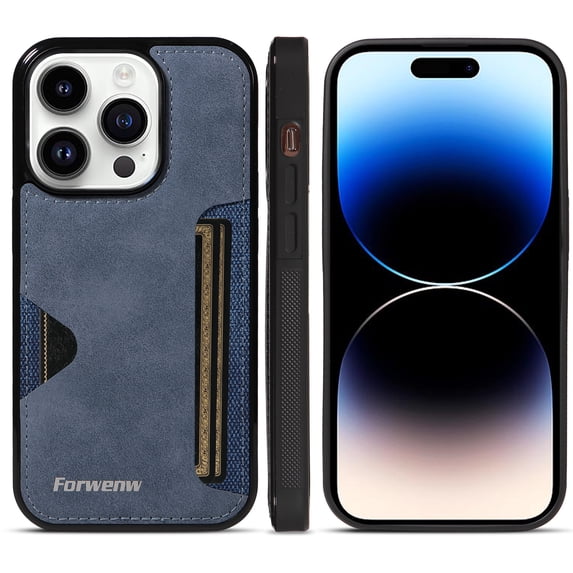 ELEHOLD for iPhone 15 Pro Case Vintage Premium PU Leather Wallet Case with Back Credit Card Holder Slim Thin Lightweight Shockproof iPhone 15 Pro Phone Case 6.1 inch, Blue