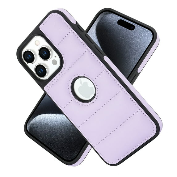 ELEHOLD for iPhone 15 Pro Leather Case Luxury Premium PU Leather Logo Cutout View Full Coverage Slim Lightweight Non-Slip Shockproof Protective Case for iPhone 15 Pro,lightpurple
