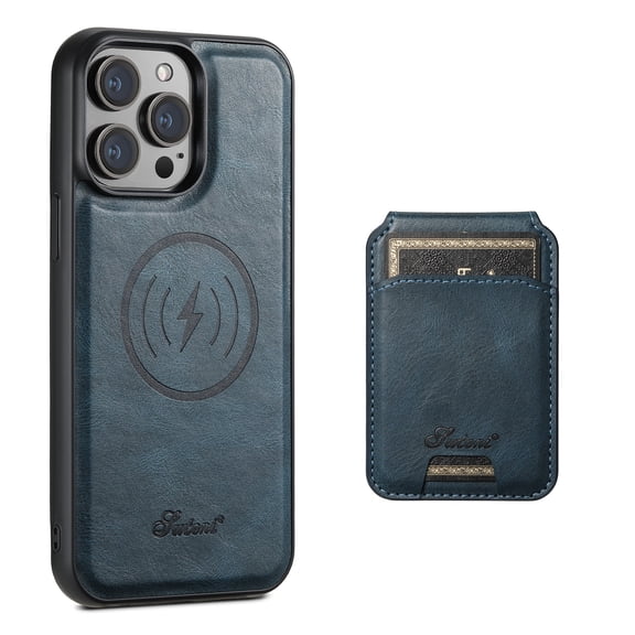 ELEHOLD for iPhone 15 Pro Leather Case Premium Leather Material with Magnetic Detachable Card Holder Compatible with MagSafe Charging Shockproof Slim Lightweight Case for iPhone 15 Pro 6.1",Blue