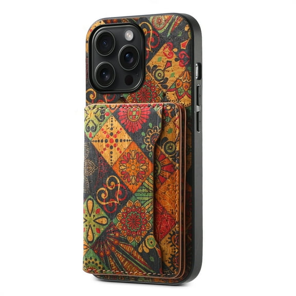 ELEHOLD for iPhone 15 Pro Leather Wallet Case,Cover with Retro Flower Pattern Built-in Card Slots Kickstand Shockproof Protective Phone Case for iPhone 15 Pro,Autumn