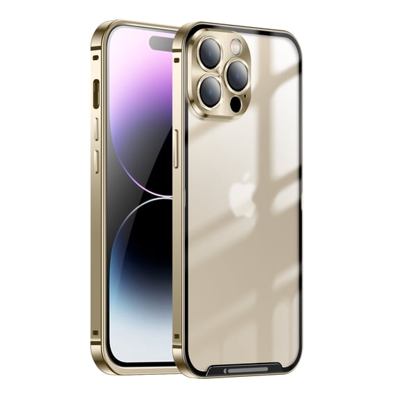 ELEHOLD for iPhone 15 Pro Luxury Plating Clear Case Ultra Slim Thin Camera Lens Protective Film Rugged Metal Frame Shockproof Anti-Scratch Case for iPhone 15 Pro 6.1",Gold