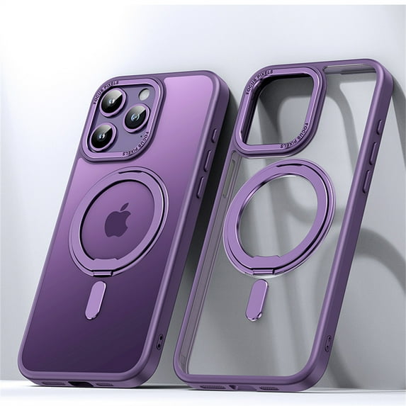 ELEHOLD for iPhone 15 Pro Magnetic Clear Case Transparent Clear Back Cover with Invisible 360 Rotation Ring Kickstand Matte Bumper Shockproof Protective Cover Compatible with Mag Safe,darkpurple