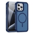 thumbnail image 1 of ELEHOLD for iPhone 15 Pro Magnetic Translucent Clear Case with HD Tempered Glass Screen Protector Hybrid PC + TPU Shockproof Bumper Compatible with Mag Safe Drop-Protection Cover,Darkblue, 1 of 7