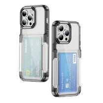 ELEHOLD for iPhone 15 Pro Max Case,Clear Card Holder Kickstand Credit Card Slot Soft TPU Hard PC Slim Bumper Anti-Scratch Shockproof Protective Wallet Case for iPhone 15 Pro Max,Black