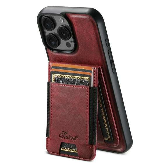 ELEHOLD for iPhone 15 Pro Max Case, Compatible with Mag Safe Accessory, 2 in 1 Detachable Magnetic Card Holder Faux Leather Men Women Kickstand Wallet Case for iPhone 15 Pro Max ,Red
