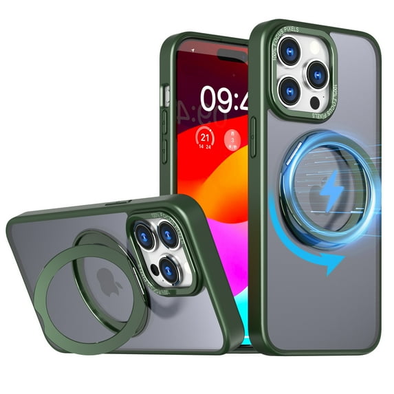 ELEHOLD for iPhone 15 Pro Max Case, Compatible with Mag Safe Accessory 360° Ring Stand Thin Fit Shockproof Protection Rugged Case for iPhone 15 Pro Max,Green