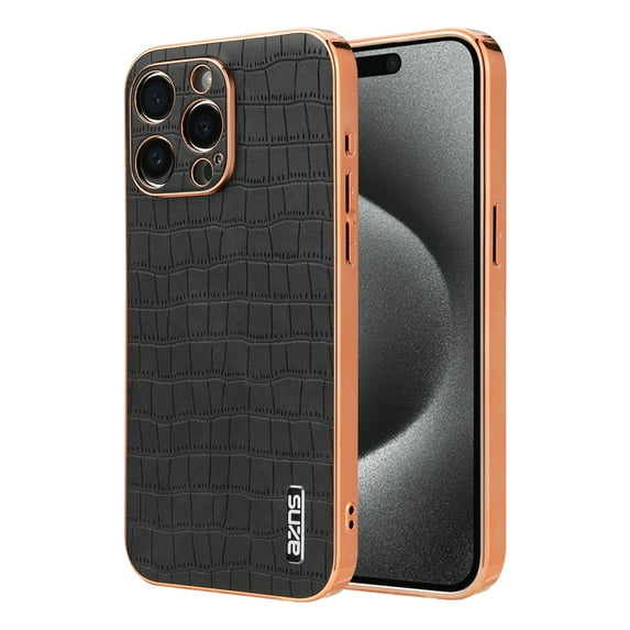ELEHOLD for iPhone 15 Pro Max Case,Compatible with MagSafe Luxury PU Leather Embossed Crocodile Pattern Plating Edge Shockproof Smudge-proof Full Protection Case for iPhone 15 Pro Max,Black