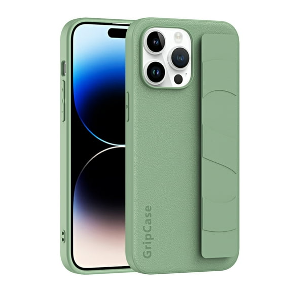 ELEHOLD for iPhone 15 Pro Max Case, Hybrid TPU Bumper PC Back with Leather Texture Shockproof Rugged Case with Wristlet Band for iPhone 15 Pro Max,Green