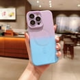 thumbnail image 1 of ELEHOLD for iPhone 15 Pro Max Case Liquid Silicone Case with Camera Lens Protective Film Gradient Color Magnetic Compatible with MagSafe Charging Slim Shockproof Case,Purple+Blue, 1 of 6