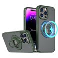 thumbnail image 1 of ELEHOLD for iPhone 15 Pro Max Case Matte Magnetic Clear Back Slim Thin Lightweight with Folding Ring Kickstand Shockproof Protective Case Compatible with Mag Safe for iPhone 15 Pro Max,green, 1 of 6