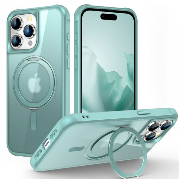 ELEHOLD for iPhone 15 Pro Max Case Matte Translucent Cover with 360° Rotatable Foldable Ring Holder Stand Strong Magnetic Compatible with MagSafe Shockproof Protection Case,blue