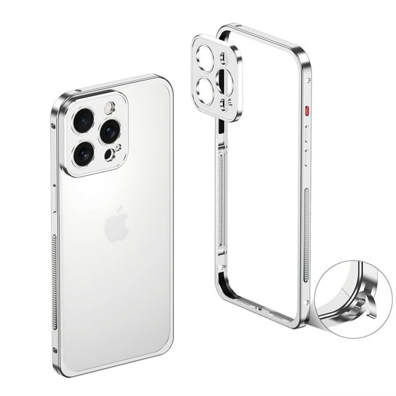 ELEHOLD For iPhone 15 Pro Max Case, Metal Frame Heat Dissipation Net Detachable Lens Cap Rugged Shockproof Bumper Frame Phone Case Cover For iPhone 15 Pro Max,Silver