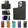 thumbnail image 1 of ELEHOLD for iPhone 15 Pro Max Case PU Leather 2-in-1 Multi-Functional with Magnetic Detachable Card Holder Leaf Pattern Drop Protection Shockproof Wallet Case Compatible with Mag Safe,black, 1 of 9