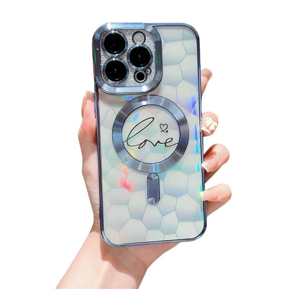 ELEHOLD for iPhone 15 Pro Max Case Plating Clear Case with Glitter Design Camera Lens Protetive Film Laser Paper Compatible with MagSafe Charging Shockproof Slim Case,blue